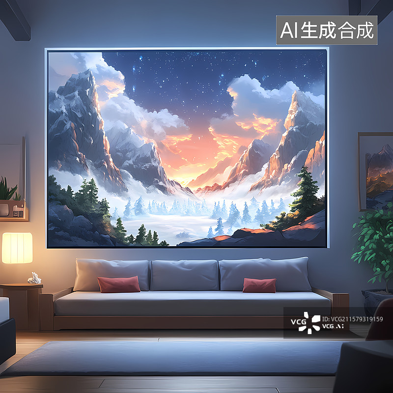 【AI数字艺术】室内空调制冷插图背景图片素材