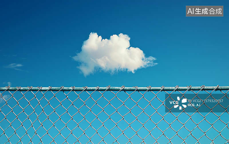 【AI数字艺术】铁丝网和一朵白云图片素材