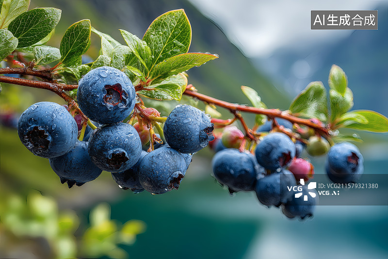 【AI数字艺术】树上成熟的蓝莓，等待采摘图片素材