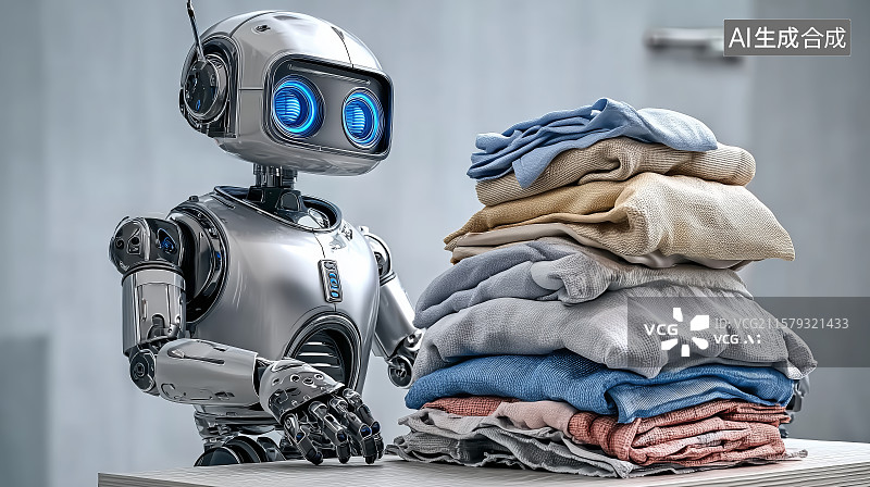 【AI数字艺术】折叠衣服的机器人图片素材