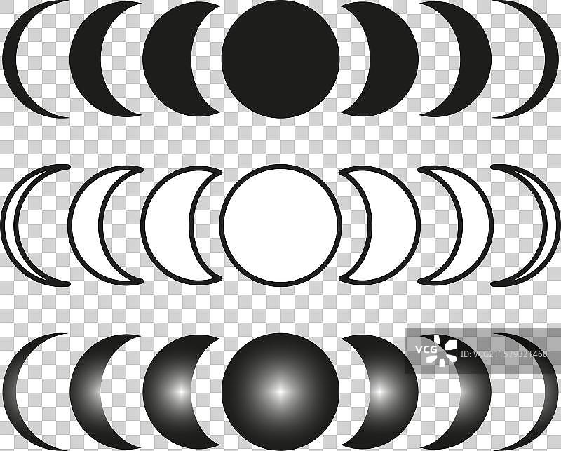 月相集 月球周期图标 黑白色图片素材
