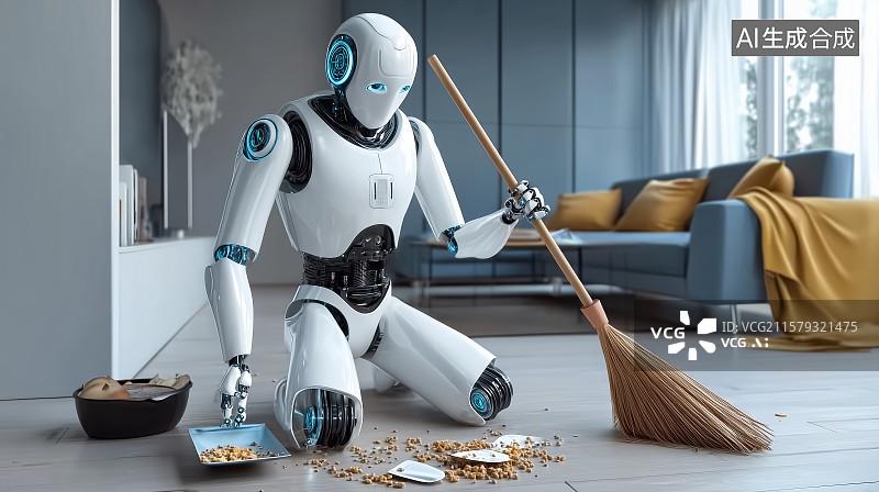 【AI数字艺术】居家机器人扫地图片素材