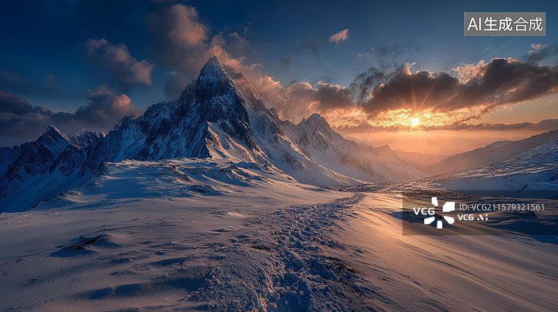 【AI数字艺术】恢宏大气的自然雪山风景图片素材