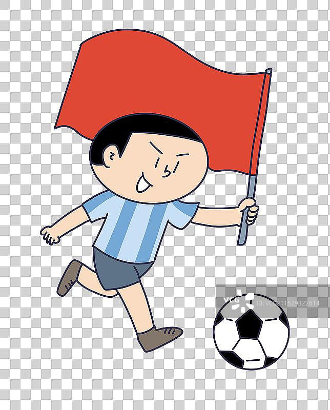 拿着旗帜踢球的运动员图片素材