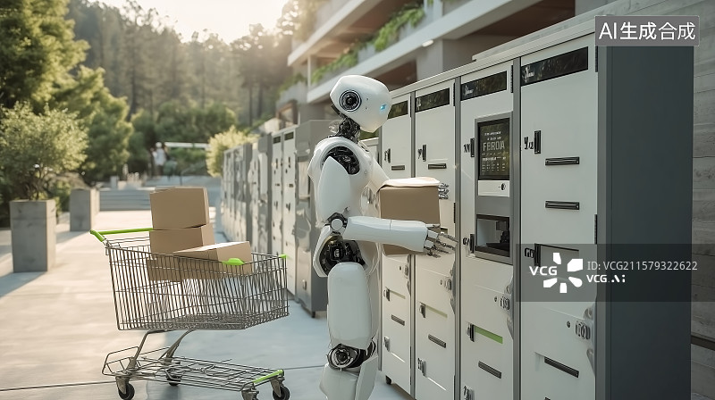 【AI数字艺术】小区智能快递柜机器人递送服务图片素材