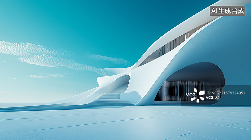 【AI数字艺术】先锋白筑：雕塑线条与留白空间的未来雅韵图片素材