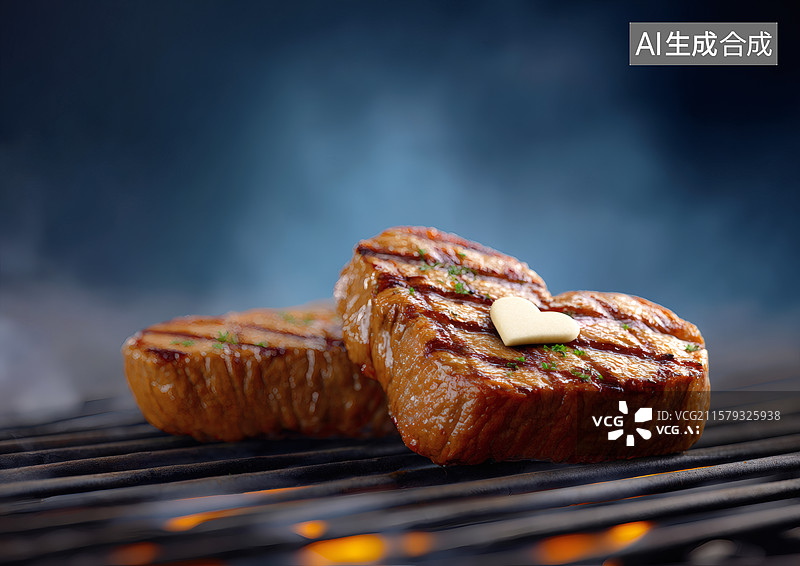 【AI数字艺术】爱心形状的烤牛排图片素材