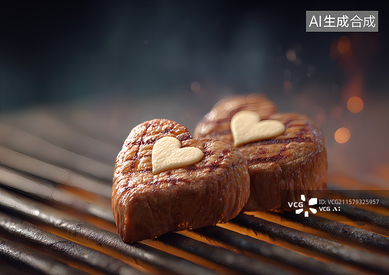 【AI数字艺术】爱心形状的烤牛排图片素材