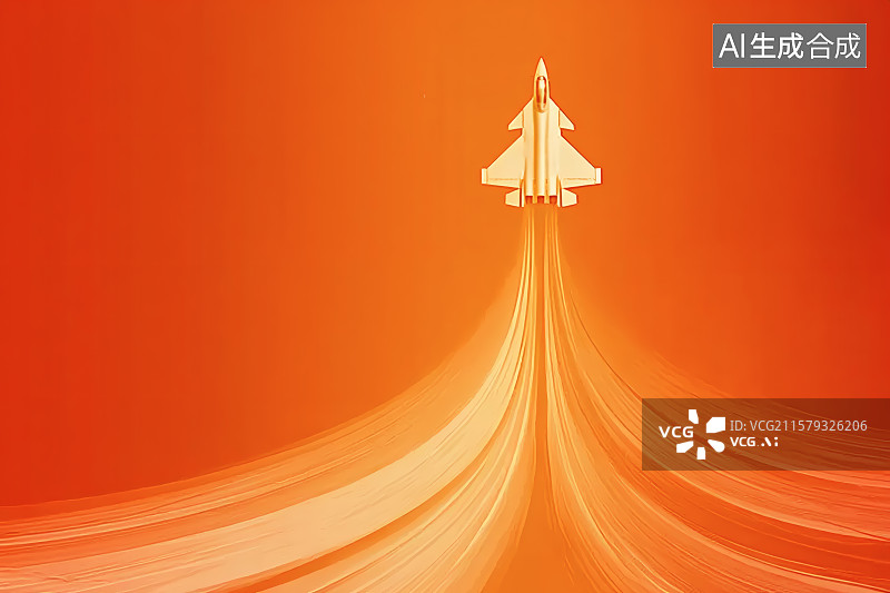 【AI数字艺术】红色背景，一架喷气式飞机留下的轨迹图片素材