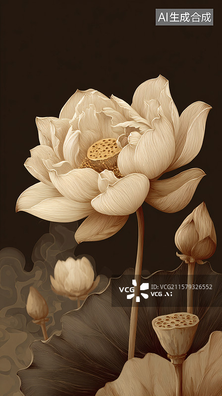 【AI数字艺术】艺术风格的米白色莲花图片素材