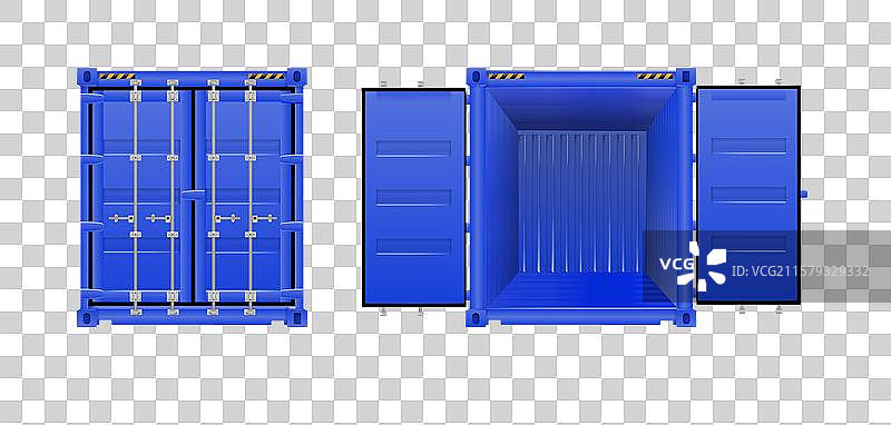 蓝色货运集装箱，二十尺和四十尺图片素材