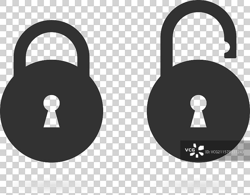 锁定和解锁图标或挂锁图标集图片素材