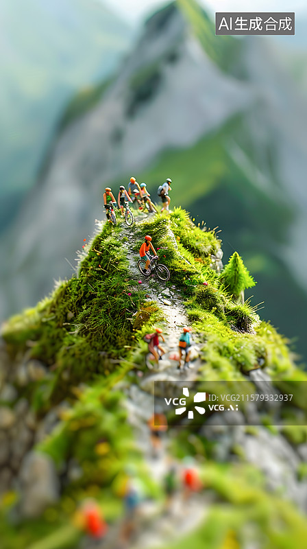 【AI数字艺术】高山上的体育运动，微缩景观图片素材