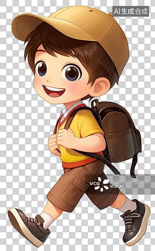 【AI数字艺术】背书包的3D卡通小学生图片素材