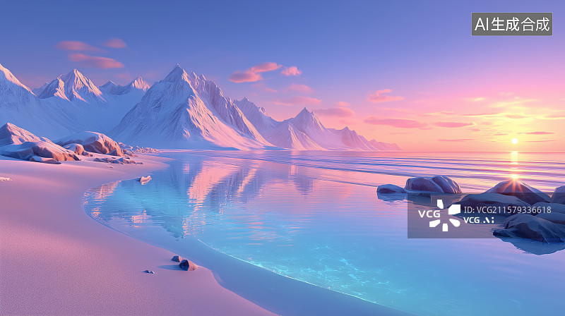 【AI数字艺术】清澈湖水与山脉的壮丽景观图片素材