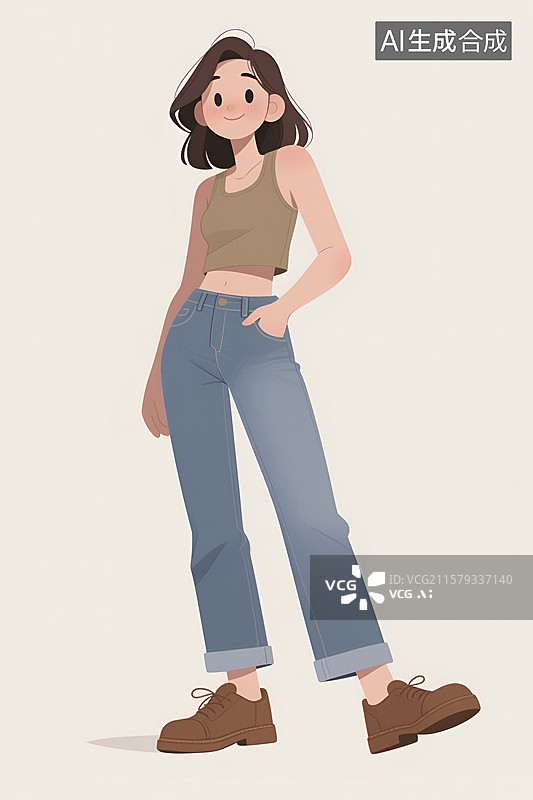 【AI数字艺术】穿着休闲装的青春女孩插画图片素材