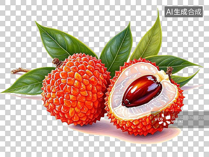 【AI数字艺术】水果荔枝植物元素南方手绘免扣图片素材
