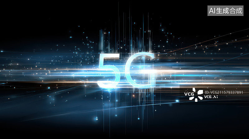 【AI数字艺术】5G科技发光字体动态光束背景图片素材