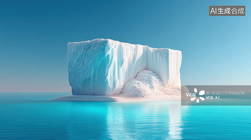 【AI数字艺术】蔚蓝冰川上的巨大冰山图片素材