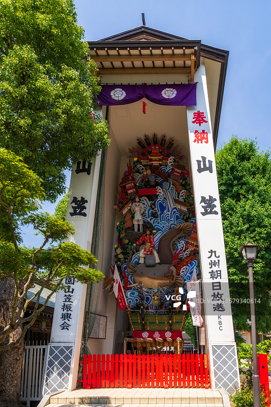日本福冈县Fukuoka，博多区Hakata，栉田神社Kushida Shrine，博多祇园山笠图片素材