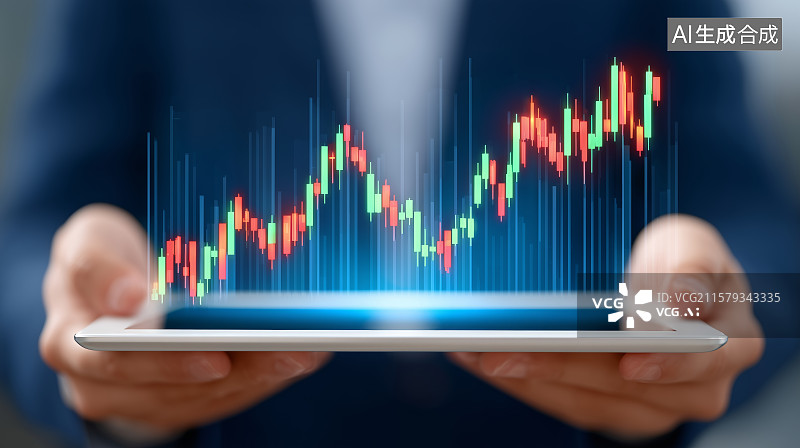 【AI数字艺术】手持平板分析股票图表图片素材