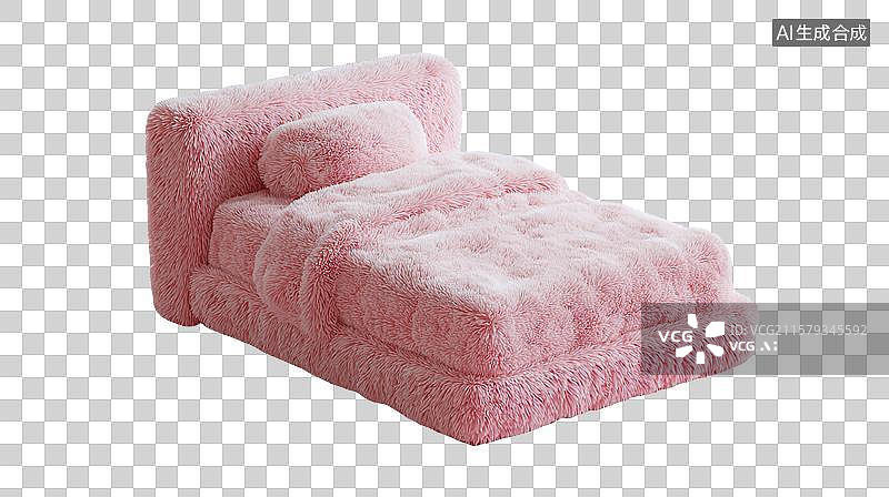 【AI数字艺术】3D可爱粉色毛绒绒卧室羽绒床免抠图形图片素材