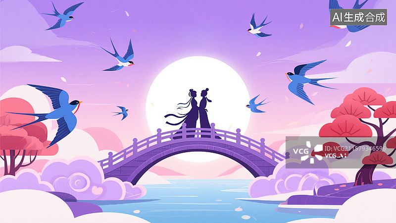 【AI数字艺术】鹊桥相会浪漫七夕图片素材