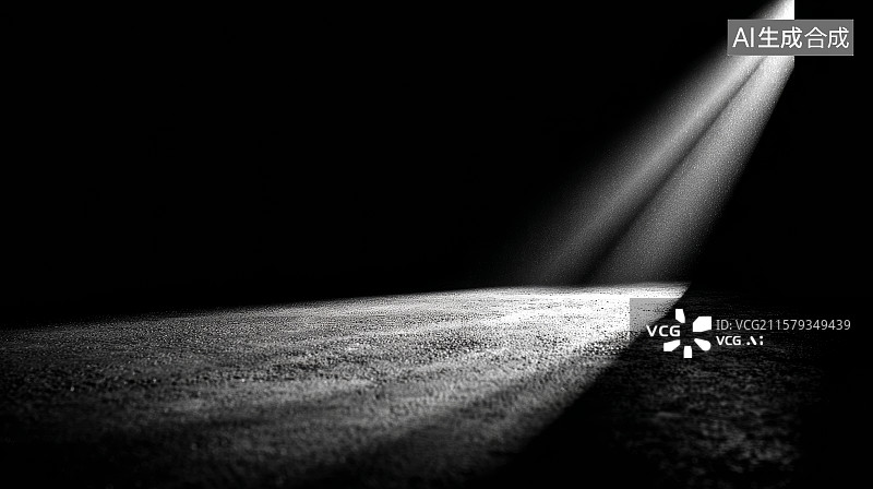 【AI数字艺术】黑暗环境中聚焦射入地面的强烈光束图片素材