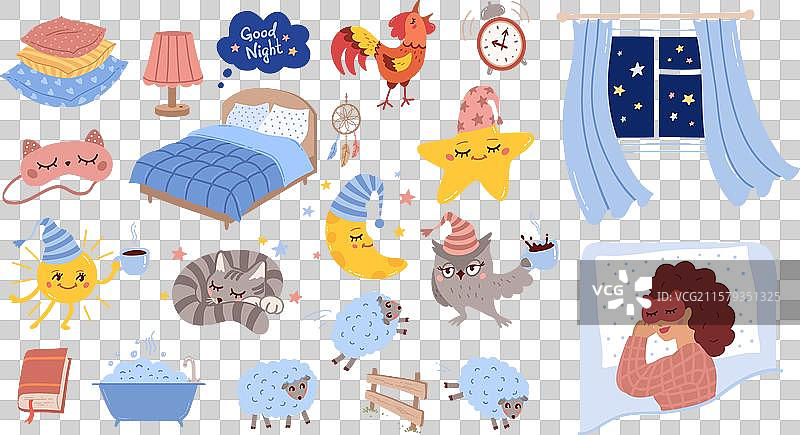 手绘晚安套装图片素材