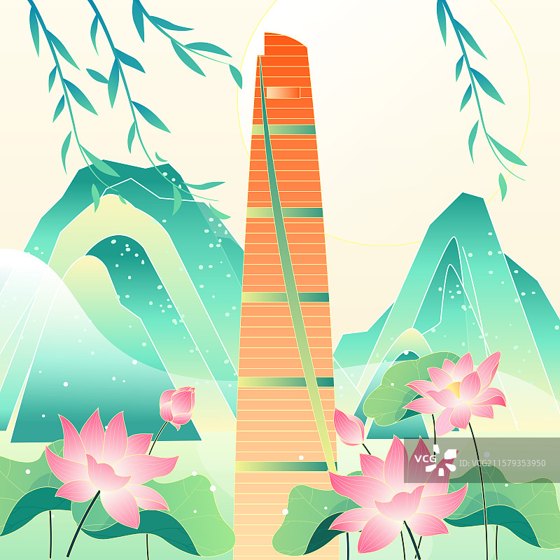 国潮插画上海中心大厦建筑插画图片素材
