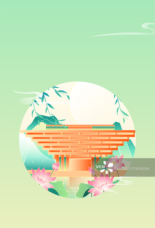 国潮节气插画上海中华艺术宫建筑插画图片素材
