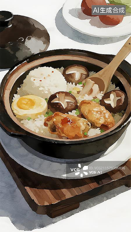 【AI数字艺术】煲仔饭排骨腊肉肉饼煲仔饭图片素材