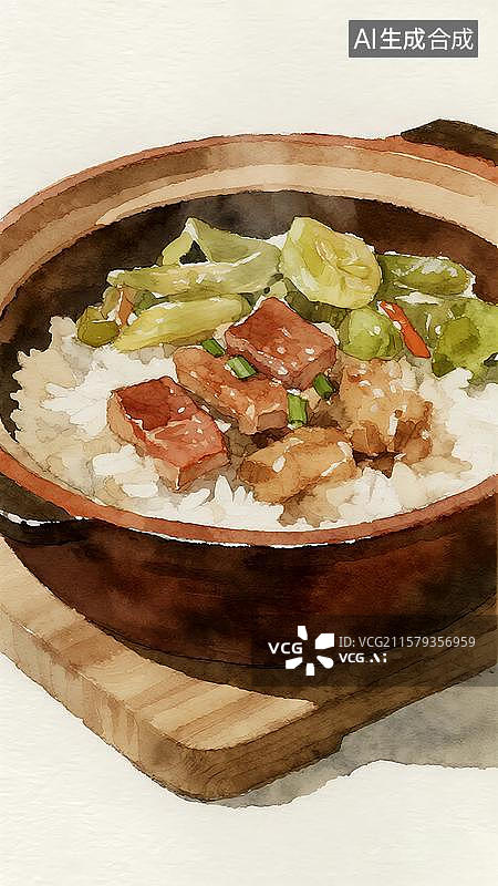 【AI数字艺术】煲仔饭排骨腊肉肉饼煲仔饭图片素材