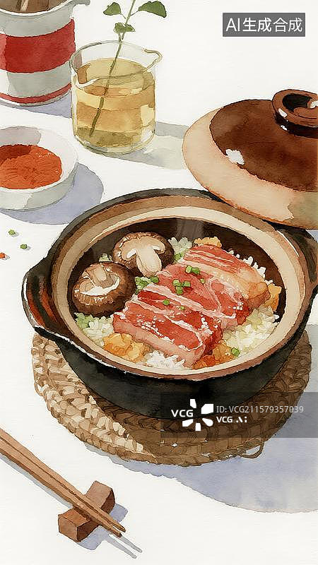【AI数字艺术】煲仔饭排骨腊肉肉饼煲仔饭图片素材