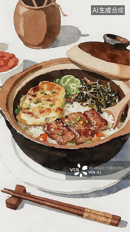 【AI数字艺术】煲仔饭排骨腊肉肉饼煲仔饭图片素材