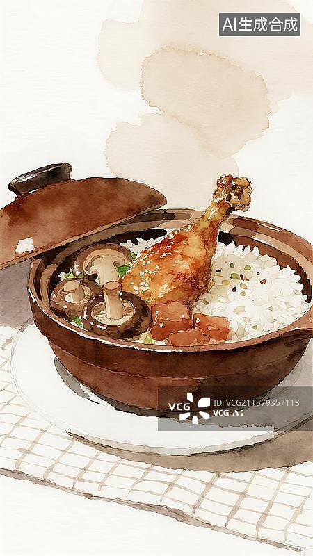 【AI数字艺术】煲仔饭排骨腊肉肉饼煲仔饭图片素材
