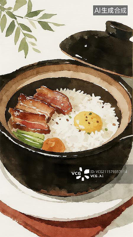 【AI数字艺术】煲仔饭排骨腊肉肉饼煲仔饭图片素材