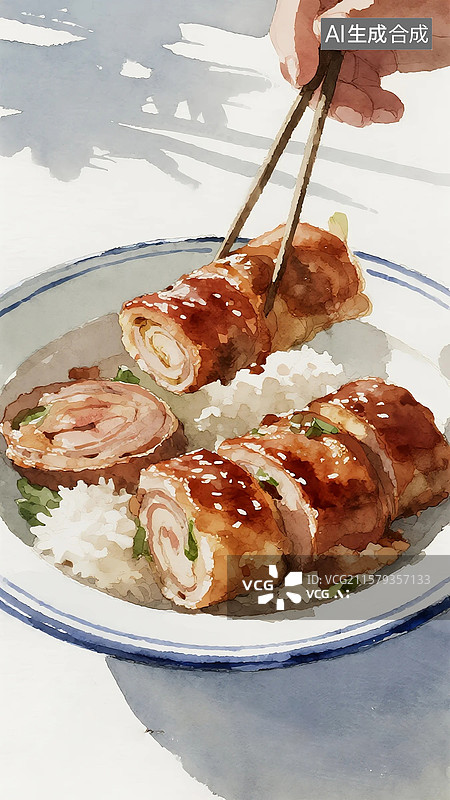 【AI数字艺术】广式点心早茶美食肉卷饭图片素材