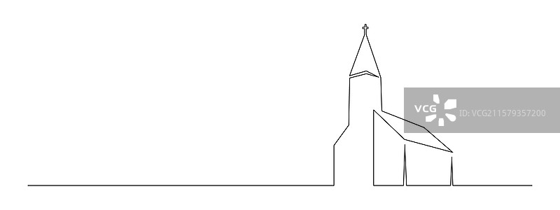 一笔连画的教堂建筑图。图片素材