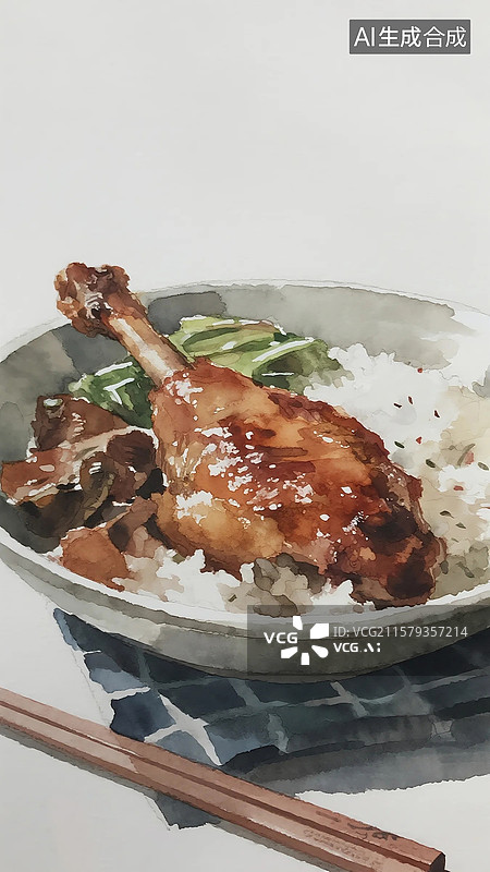 【AI数字艺术】广式点心早茶美食鸭腿饭图片素材