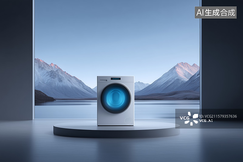 【AI数字艺术】简约空间洗衣机家电展示图图片素材