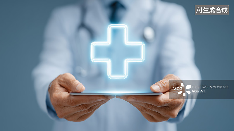 【AI数字艺术】医疗科技十字发光图标图图片素材