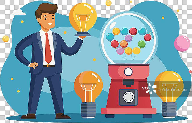 创新的商人与创意泡泡糖机图片素材