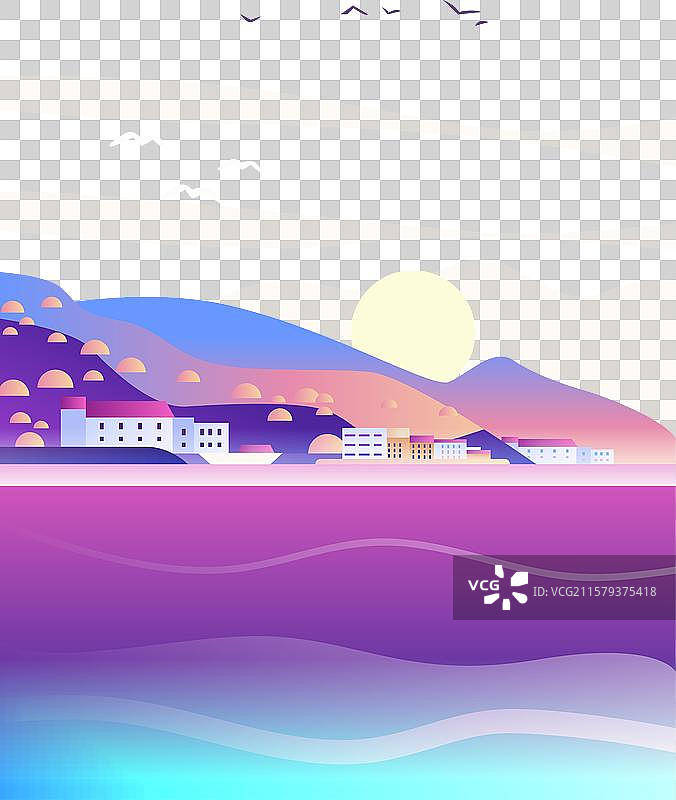 日落海岸风景与五彩斑斓的山丘图片素材