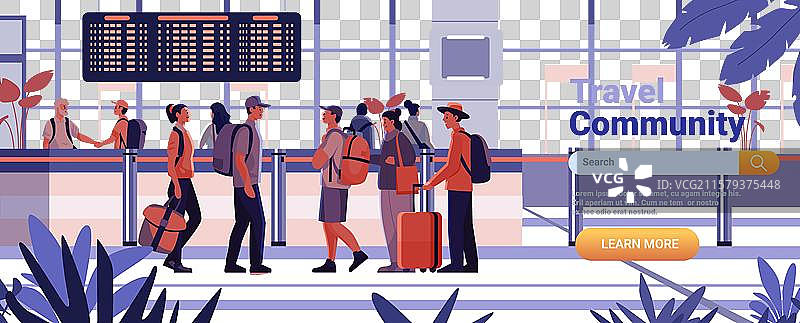 机场场景，旅客、行李和航班图片素材