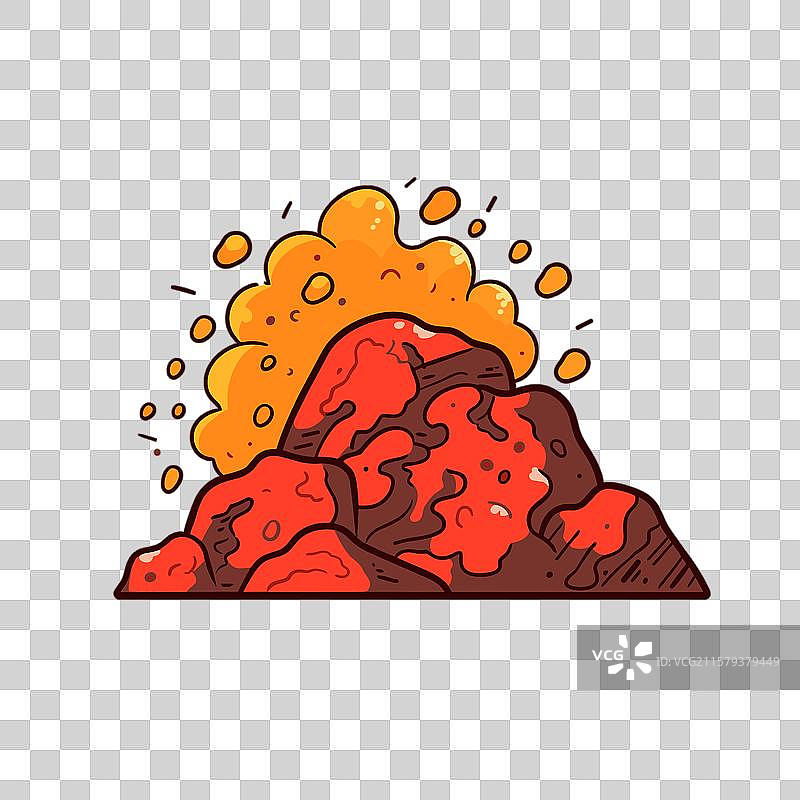 火山喷发的卡通画，伴有熔岩流动图片素材