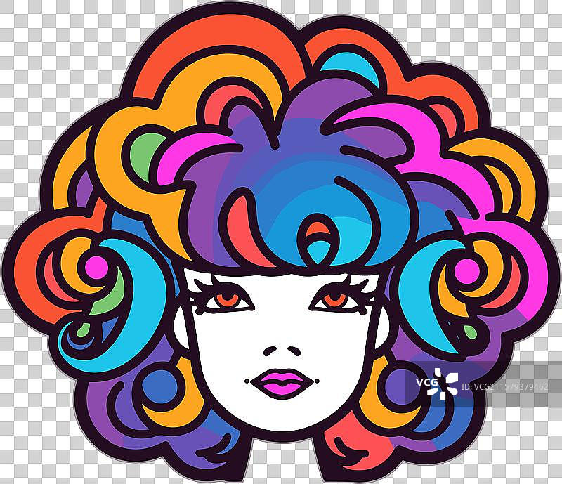 复古风格的女性，拥有彩虹色的头发图片素材