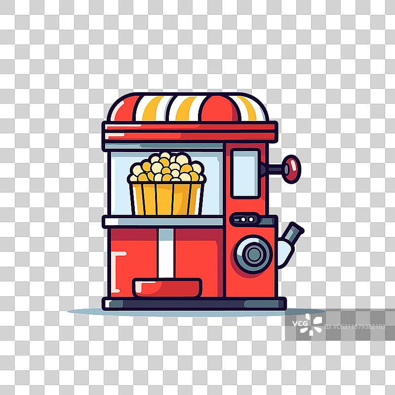 卡通红色和黄色的爆米花机与图片素材