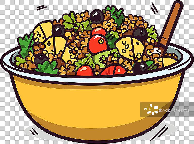 卡通风格的健康藜麦沙拉碗图片素材