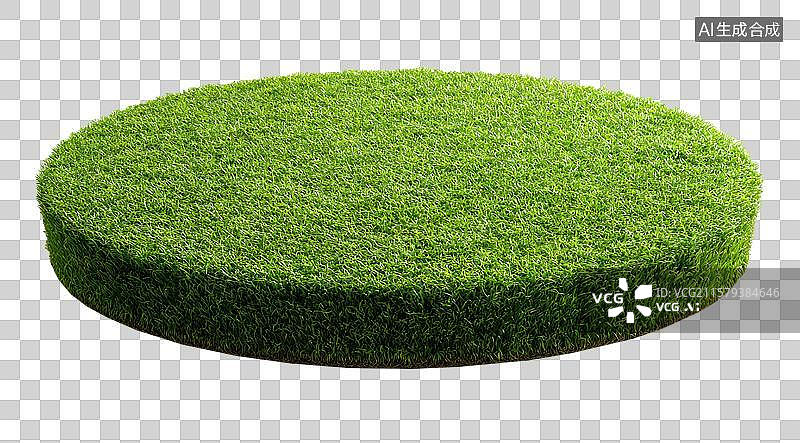 【AI数字艺术】圆形混凝土基座上的绿色草坪平台图片素材